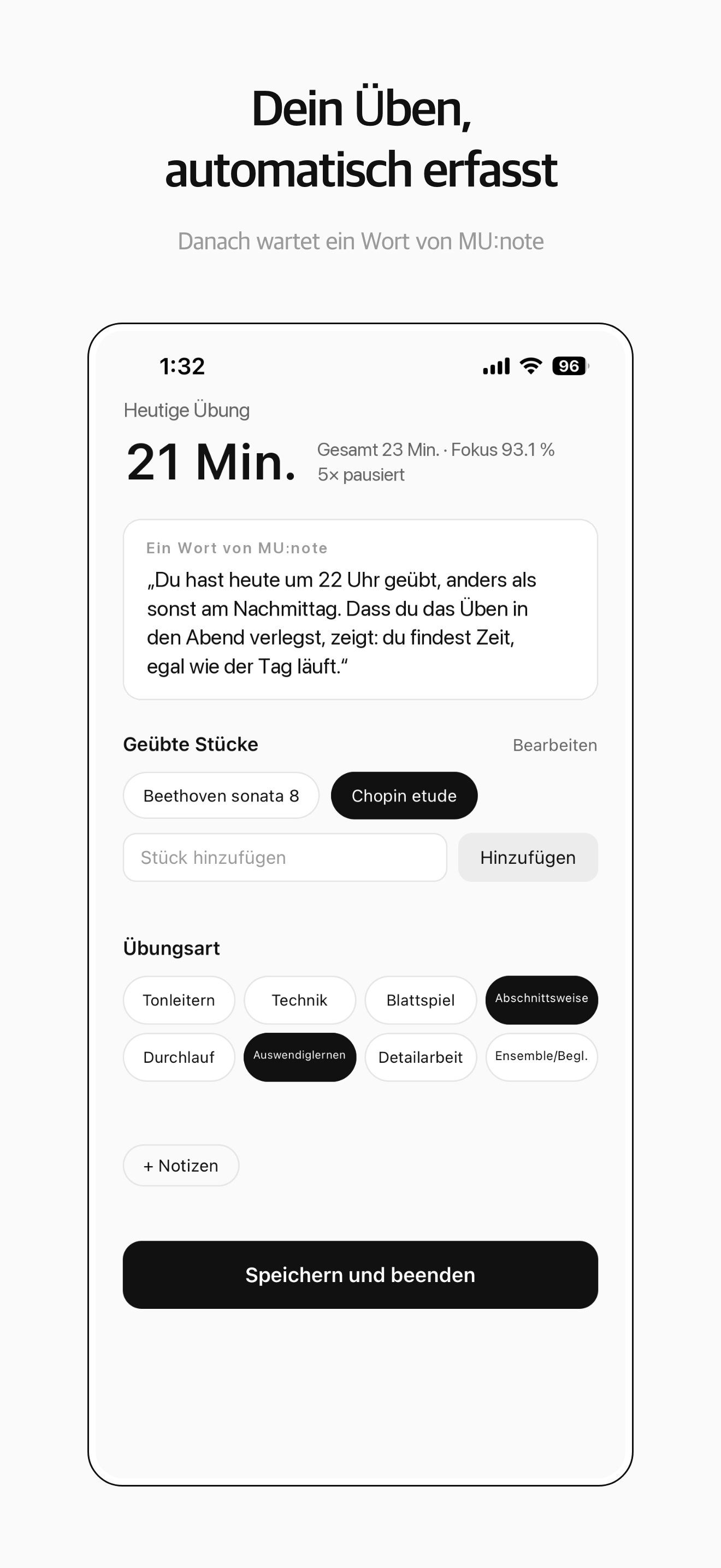 Rückblick — deine Übezeit, automatisch erfasst