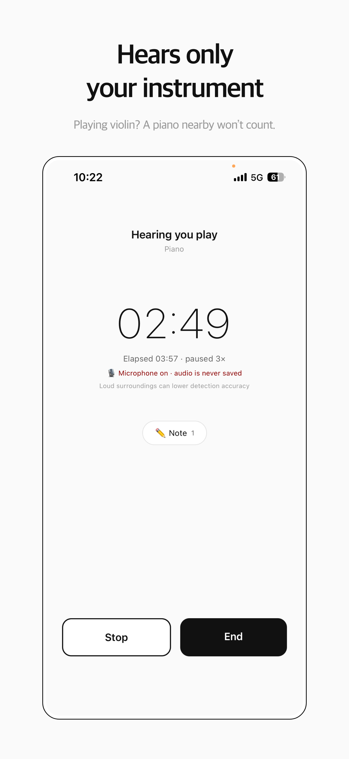 Focus mode — hears only your instrument