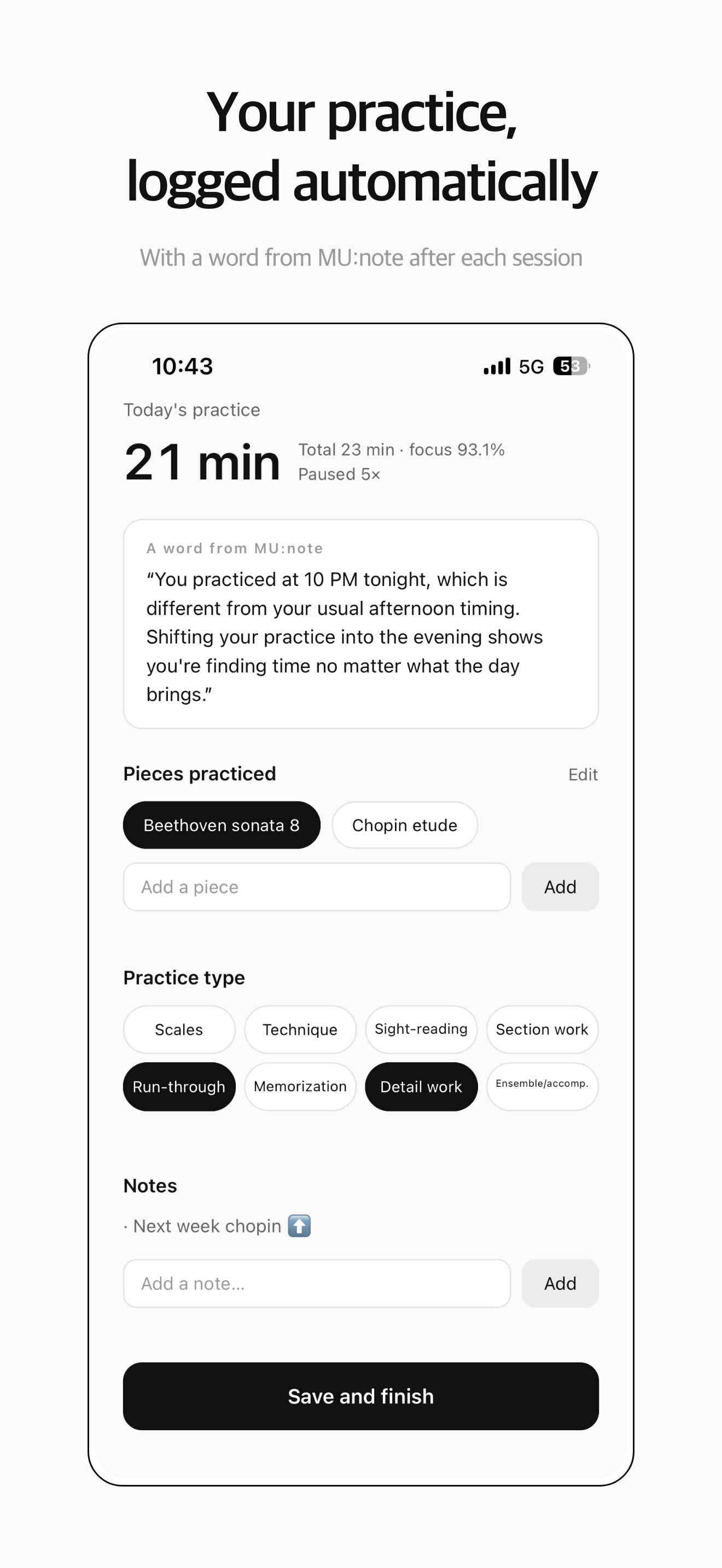 Reflection — your practice, logged automatically