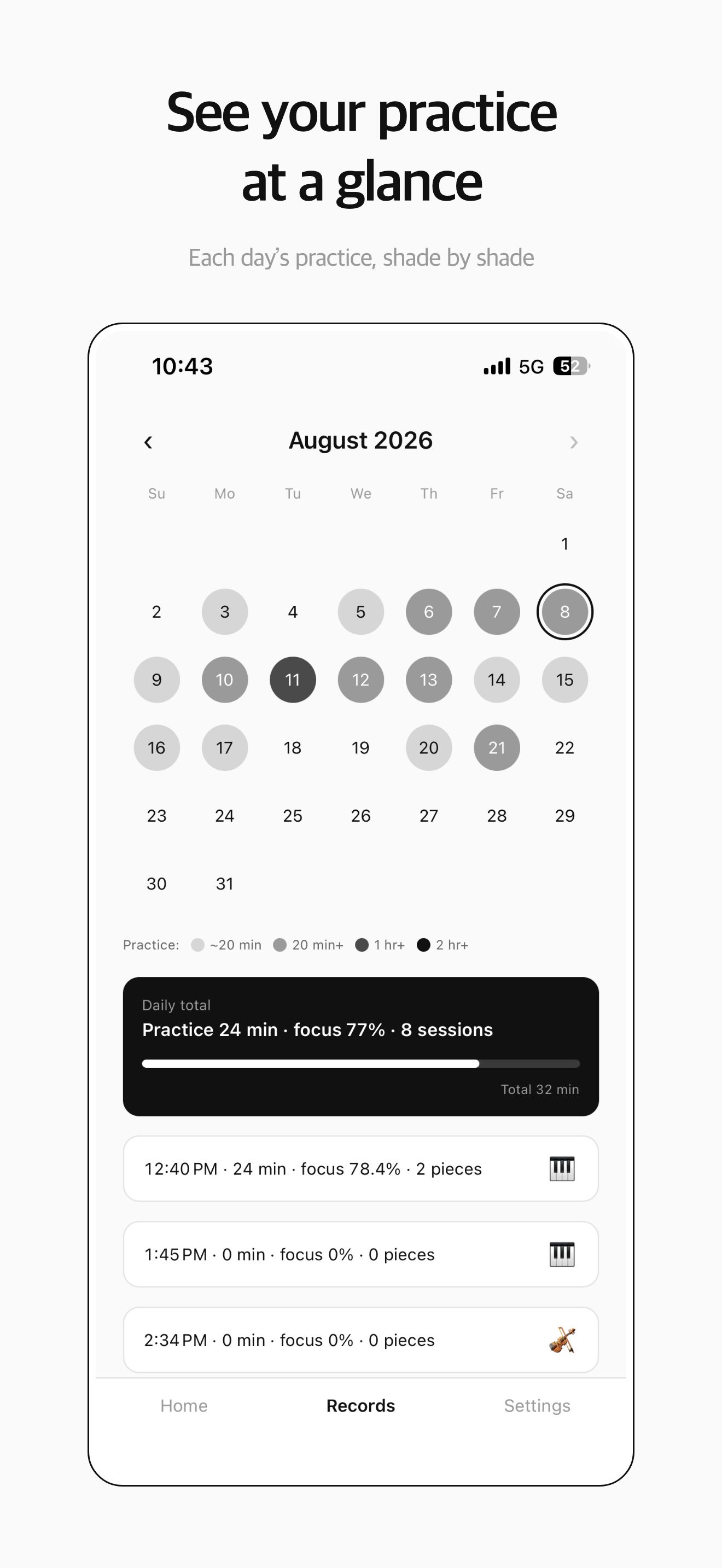 Calendar — see your practice at a glance