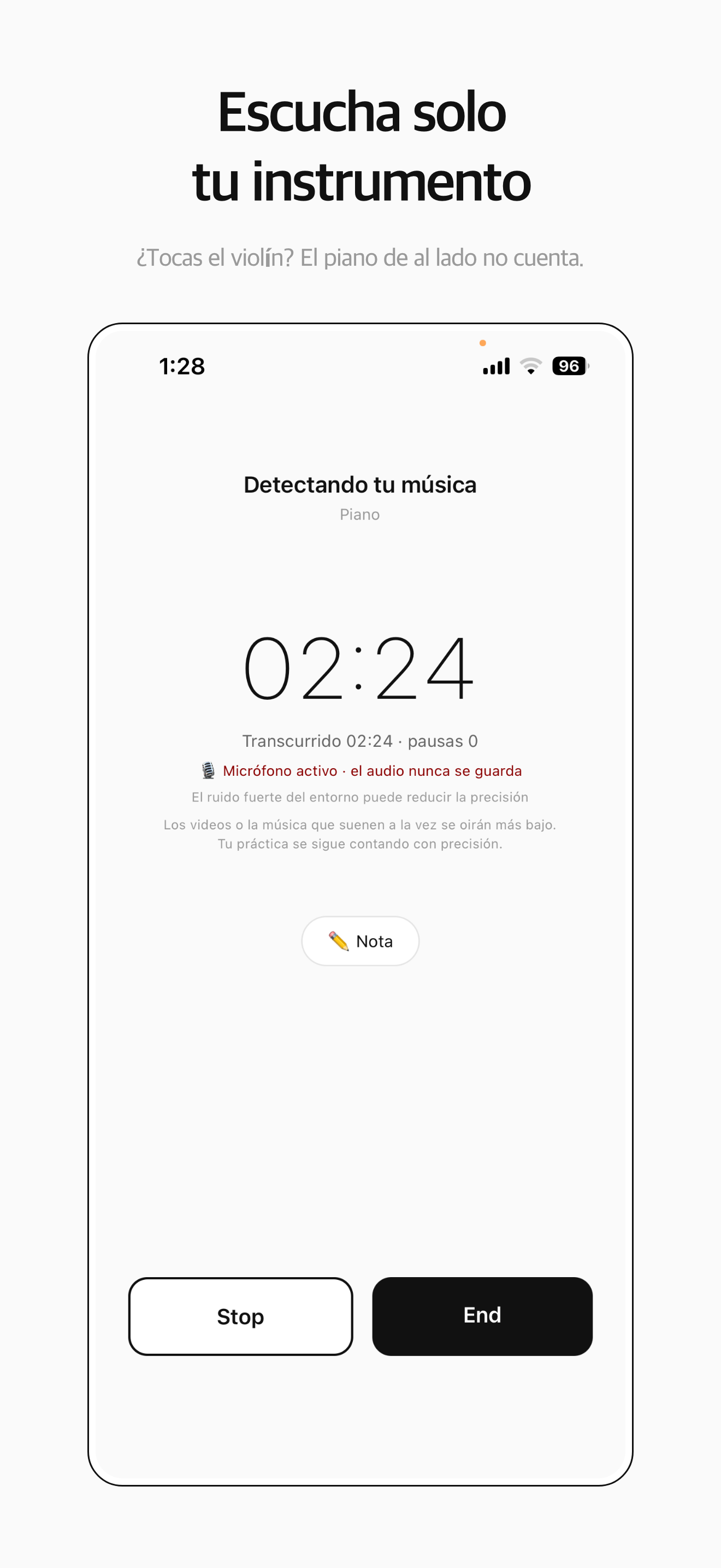 Modo concentración — escucha solo tu instrumento