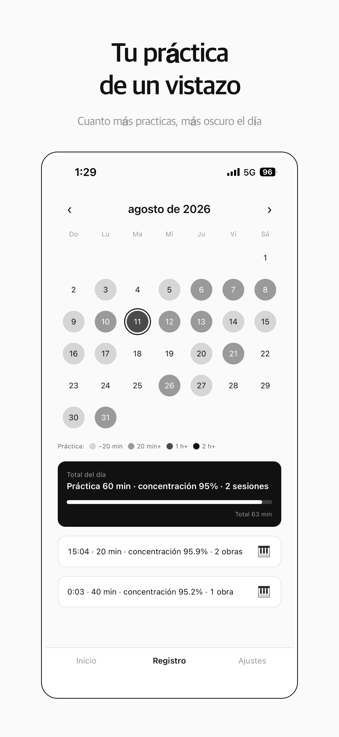 Calendario — tu práctica de un vistazo